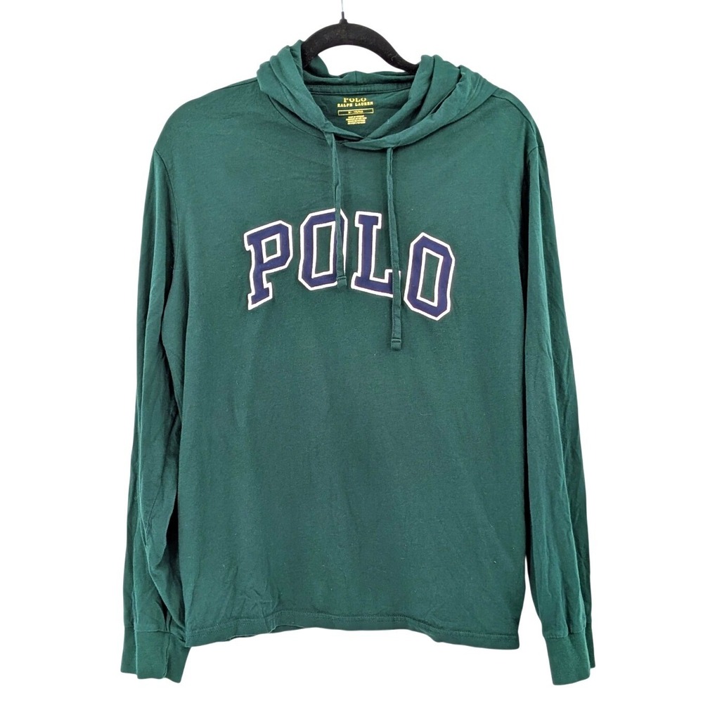 Preppy Collegiate Polo T-shirt long sleeve‎ Hoodie Green 100% Cotton Size M